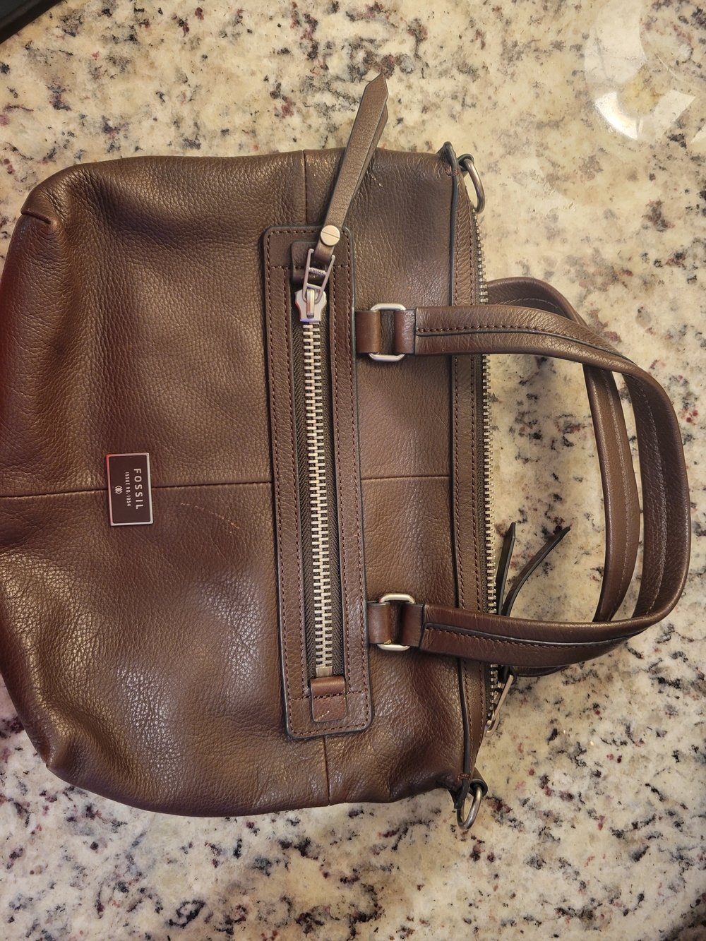Vintage Fossil Brown Leather Tote Bag